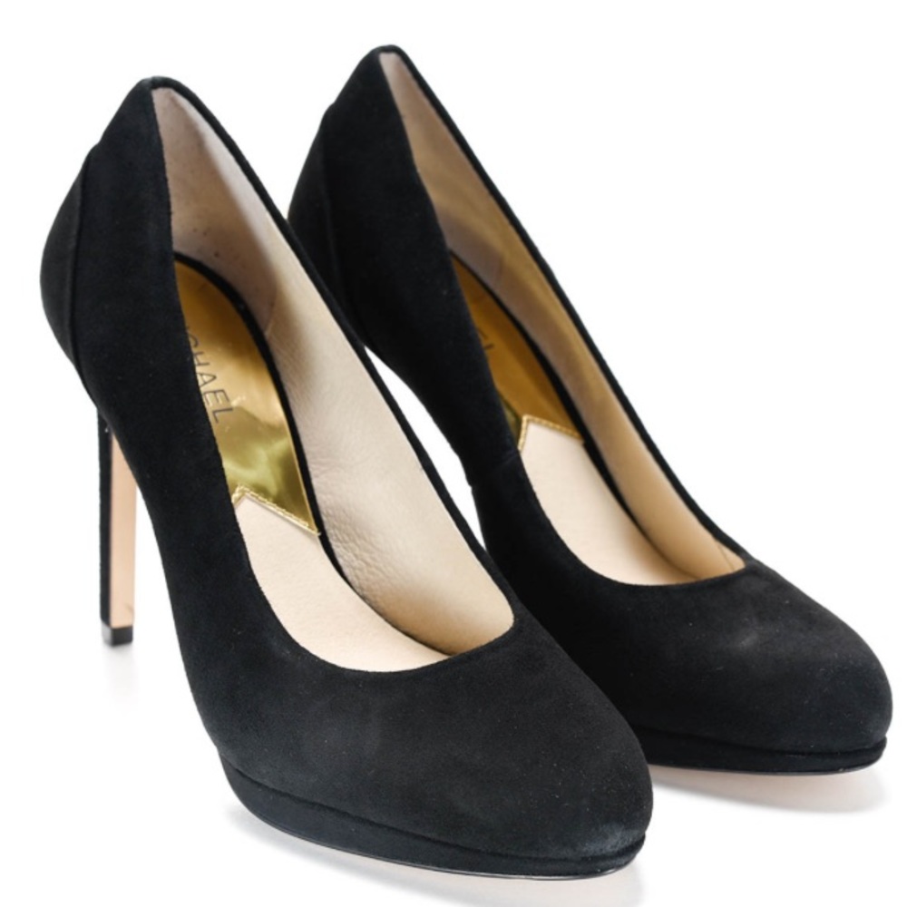 New Michael Kors Yasmine suede pumps Black gold cap logo on heels US 8 inbox⭐️⭐️ - Picture 5 of 17